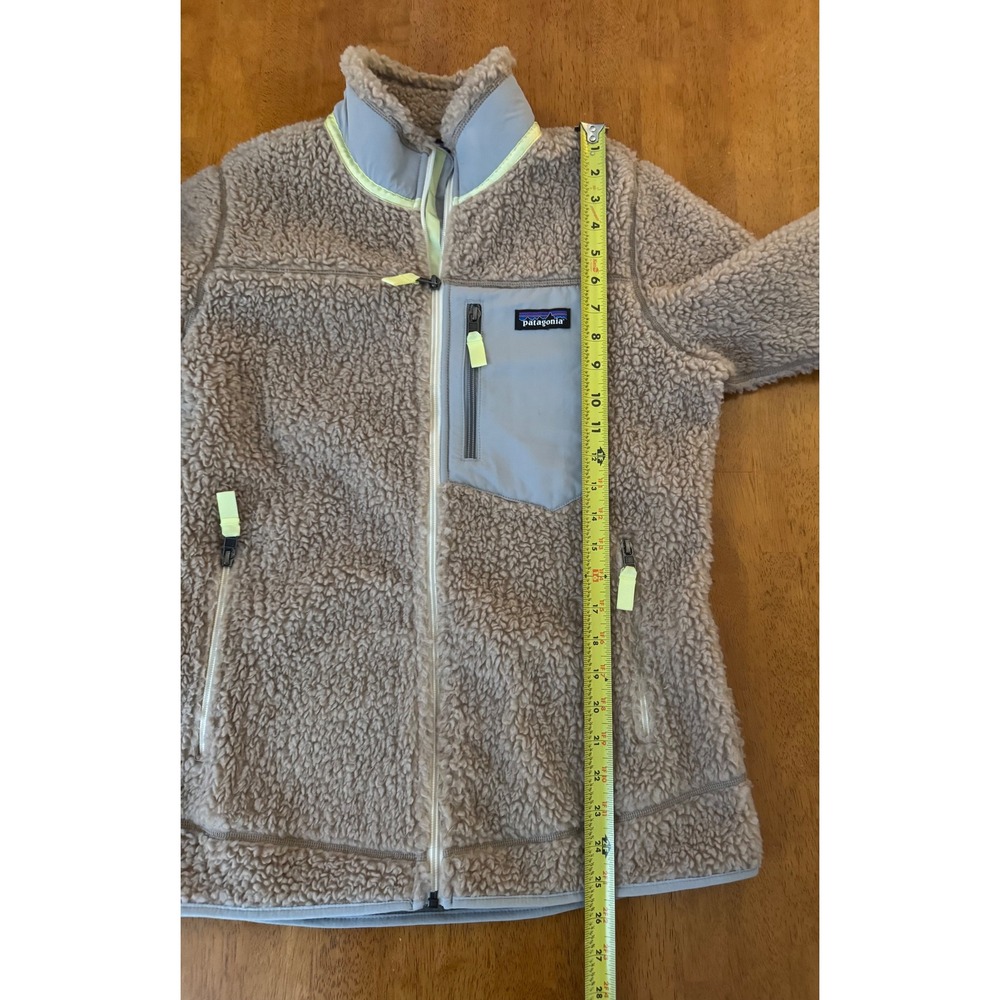 Patagonia Women's Classic Retro-X Fleece Jacket Tan Grey Neon Yellow Size Medium - Picture 7 of 8